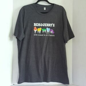Ben & Jerry's Gray w Multicolor Cows "Love Comes In All Flavors" T-shirt Size 2X